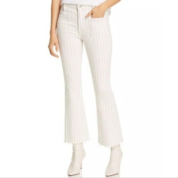 FRAME Le Bardot Striped Kick Flare Raw-Edge in Courtyard Sz 27 Jeans - Picture 1 of 15